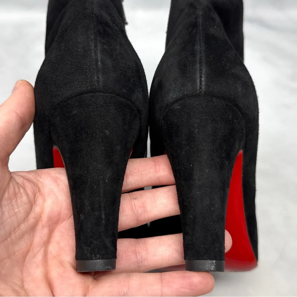Christian Louboutin Christina 85 Tassel Suede Block Heel Ankle Boots Black 35
